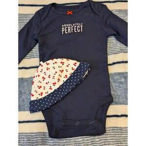 Carter's Long Sleeve Size 3 Months Navy Bodysuit W/ Cute Matching Hat